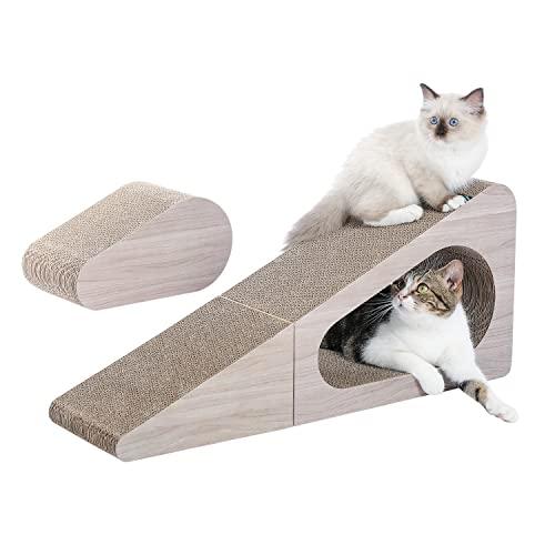 PAWZ Road Cat Scratcher, Triangle Cardboard Cat Scratcher 28.3” Large Scratch Pad 2 in 1 Cat Tunnel Scratcher with Interactive Toy Balls for Indoor Cats