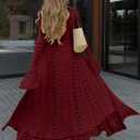 Cardigan Sweaters for Women Trendy Lightweight Crochet Long Duster Button Up Bell Long Sleeve Ruffle Knit Maxi Dress (Red, S)
