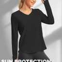 Hiverlay Long Sleeve Workout Shirts for Women V Neck UPF 50+ Athletic Shirts with Thumbhole Running Loose Active T-Shirts (Black, S)