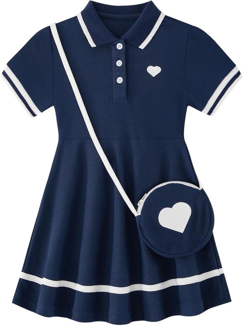 Move Dance Toddler Girl Sporty Dress Summer Clothes Kids Casual Sundress with Bag 2-7 Years (Blue)