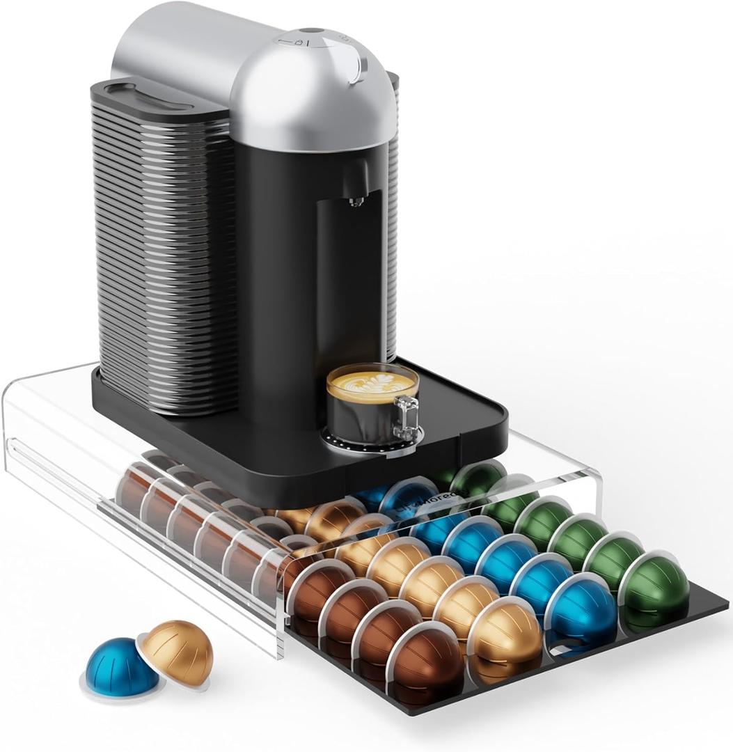 Storage Drawer for Nespresso Vertuo Coffee Pod Holder for Counter Acrylic Coffee Capsule Organizer - 40 Pods