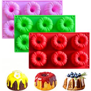 saphe 3 pcs mini Cake Pan, Silicone 6-Cavity Non-stick Baking Mold for Jello,Gelatin Cupcakes, Donuts, Silicone Fluted Tube Cake Pan for Cornbread, Brownies (3)