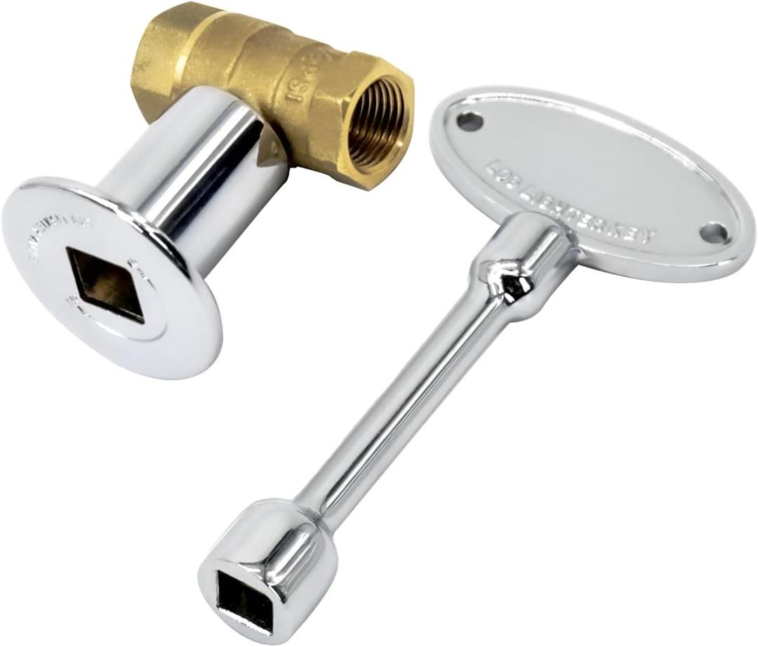 1/2 Inch Straight Gas Key Valve Kit for Fire Pit Fireplace with Flange and 3 Inches Key, Chromed (1/2'' Kit)