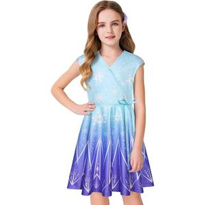 LaBeca Girls' V Neck Dress Floral Printed A-line Swing Casual Party Dress with Belt for 6-14 Years LaBeca Girls' V Neck Dress Floral Printed A-line Swing Casual Party Dress with Belt for 6-14 Years