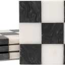 Checkered Marble Coasters  Set of 4 Aesthetic Black and White Stone Drink Coasters for Table, Kitchen Accessories, Checkered Home Decor and Modern Checkered Decor for Home