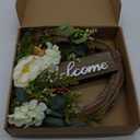 24 Inch Fall Wheat Floral Wreath with Welcome Sign for Front Door Artificial Boho Autumn Wreath with White Flowers Berries for Door Outdoor Indoor Wall Window Farmhouse Garden Porch Decor