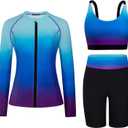 Arolina Womens Rash Guard Long Sleeve Swim Shirts Swimsuit 2026 Bathing Suit with Womens Swim Shorts & Two Pockets, XXL