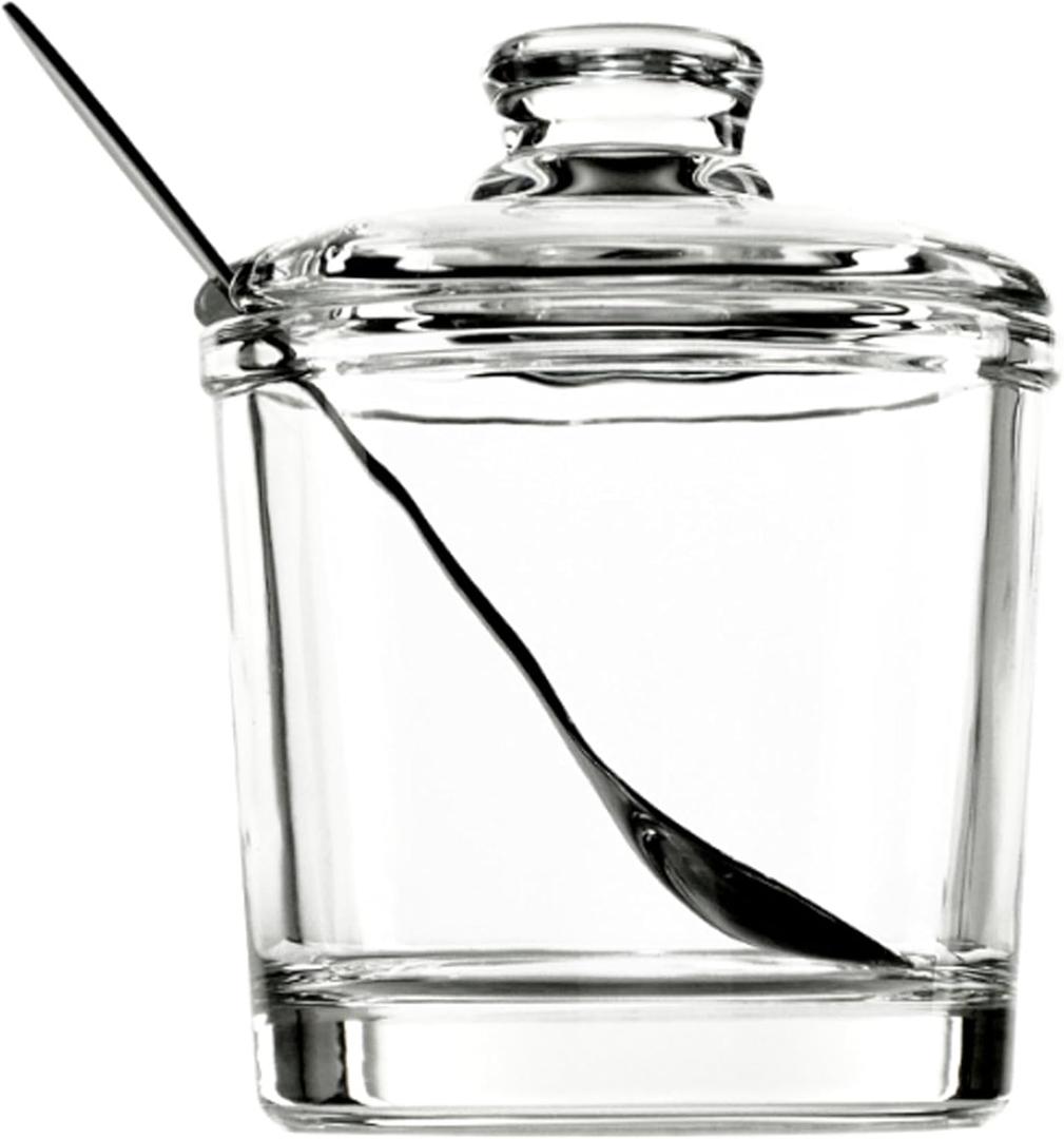 Glass Sugar Bowl with Lid and Spoon | Airtight Glass Sugar Container | Multi-Purpose for Sugar/Salt/Spices, Essential Kitchen Dining Table Storage Dish with Spoon