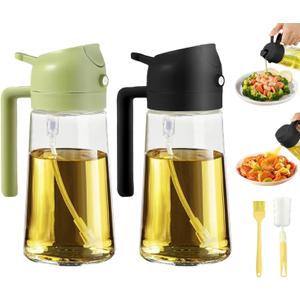 2pcs Oil Sprayer for Cooking, 16oz/470ml Oil Dispenser for Kitchen, 2 in 1 Olive Oil Dispenser Bottle for Kitchen Gadgets, Air Fryer, Salad, BBQ (Black, Green)