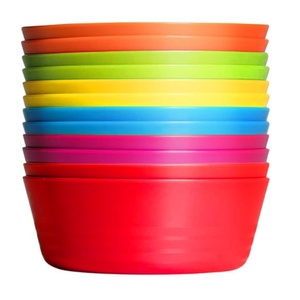 PLASKIDY Kids Plastic Bowls Set of 12, 10 Ounce Microwave Dishwasher Safe BPA Free Non Toxic Toddler Bowls 6 Bright Colors for Cereal, Soup, Snack, for Kids & Toddlers