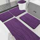 YIHOUSE Memory Foam Purple Bathroom Rug Sets 5 Piece, Ultra Absorbent Bath Mat for Bathroom - Non-Slip Machine Washable & Dry Quickly, 5 Piece Bathroom Mat Set, Purple, 1'8" x 3'10"