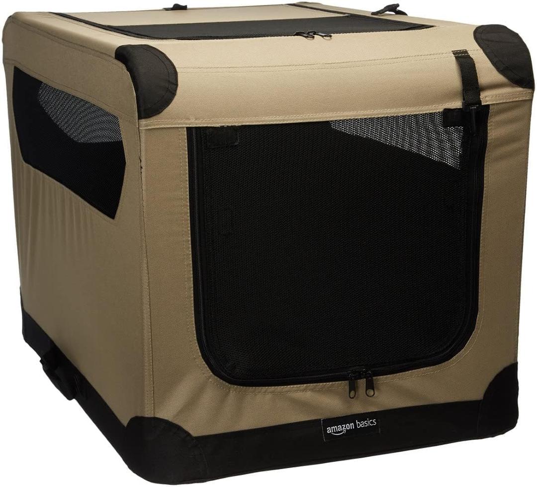 Amazon Basics Portable Folding Soft Dog Travel Crate Kennel - 76.2cm x 53.3cm x 53.3cm, Tan