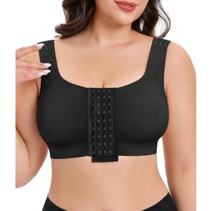 CYDREAM Wireless Front Closure Bra for Women Compression Back Smoothing Post Surgery Bra Adjustable Straps (US, Alpha, 3X-Large, Regular, Regular, Black)