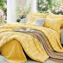 MUXHOMO Bright Yellow Bed in a Bag Queen 7 Pieces, Queen Comforter Set Reversible Botanical Flowers Design, Ultra Soft & Breathable Bedding Sets with Comforter, Sheets, Pillowcases & Shams