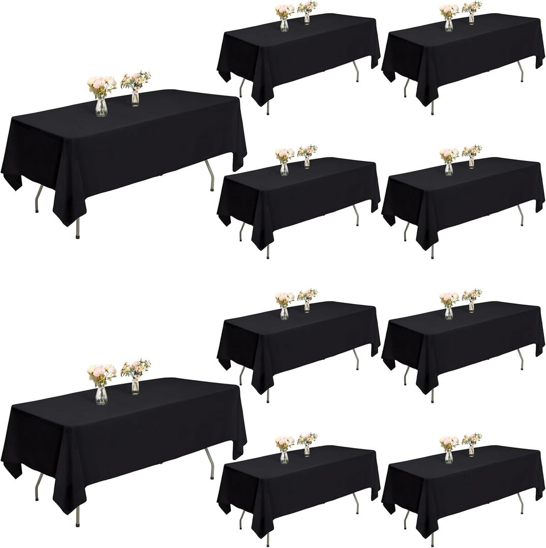 10 Pack Black Tablecloths 60x102 Inch Heavy-Duty Polyester Table Cloths for 6 Foot Rectangle Tables, Reusable Washable Tablecloths Rectangular for Weddings, Parties, Banquets (10PC-60x102 In6FT)