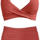 Women's High Waisted Bikini Sets Push Up Twist Front Spaghetti Straps Ruched Two Piece Swimsuit Bathing Suit, Small