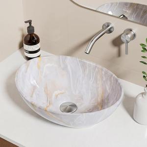 KES 16 x 13 Inch Oval Soft Clouded Marbling Vessel Sink Above Counter, Ceramic Porcelain Bathroom Sink Bowl for Vanity Countertop, Modern Look, No Overflow, Sink Only, BVS124-MBE