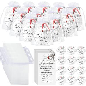 Unittype 150 Pcs Red Cardinal Christmas Ornaments Bulk Cardinal Guardian Ornament Tree Decor with Memorial Prayer Cards and Organza Bags for Funeral Favors Christmas Condolences Gifts (Simple)