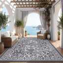 Garvee Outdoor Rug 10x14, Waterproof Reversible Foldable Plastic Straw Rug, Botanical cottage core Large Outdoor Rugs Patio Camping RV Carpet for Deck Camper Porch Balcony Backyard Picnic Beach Grey