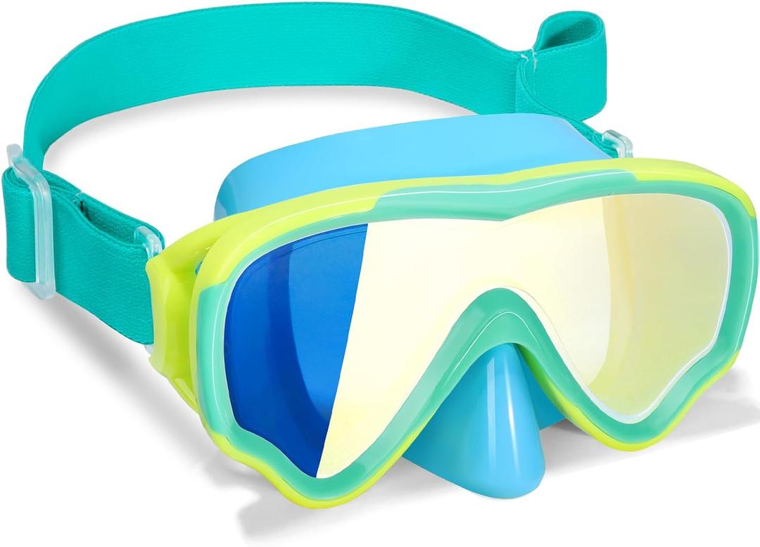Kids Swim Goggles with Fabric Strap for Kids 3-15, Leak Proof Swimming Goggles Nose Cover 180 Clear View (Green)