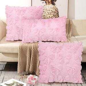 Pack of 3 Pink Pillow Covers, 18 x 18 Inch Pink Throw Pillows, 12 x 20 Inch Throw Pillow Covers, Soft Fluffy Plush Couch Pillow Covers for Sofa Living Room Couch Bed