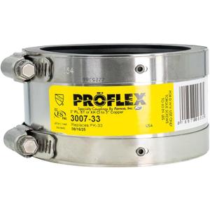 Fernco ProFlex P3007-33 3" Shielded Above Ground Pipe Coupling for Plastic, Steel or Extra-Heavy Cast Iron to Copper Plumbing Connections Fernco ProFlex P3007-33 3" Shielded Above Ground Pipe Coupling for Plastic, Steel or Extra-Heavy Cast Iron to Copper Plumbing Connections