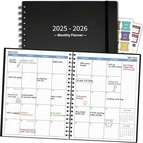 Academic Planner 2025-2026 (7.4'' x 9.6''), 18 Months Calendar from Jan 2025-Jun 2026, Monthly Tabs & Pocket, Perfect for School & Work, 120GSM Thick Paper, Black