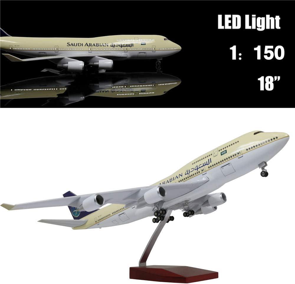 24-Hours 18 1:130 Airplane Model Saudi Arabia Boeing 747 Model Plane with LED Light(Touch or Sound Control) for Decoration or Gift