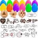 PullCrease 36 Set Easter Brain Teaser Puzzles Basket Stuffers Include 36 Fillers Eggs and 36 Brain Teaser Puzzles for Teens Adults Easter Egg Hunt Gifts IQ Education Smart Toys Family Games Favors