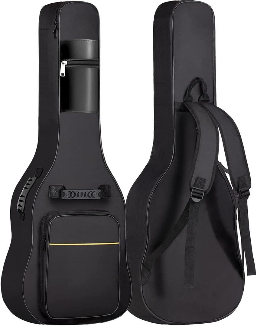 Alena Acoustic Guitar Bag, 10mm-0.39in Thick Padding, for 41-42 Inch Guitars,Waterproof Material, Plush Lining, Reinforced Patches, 2 Outside Pockets, Black,YH200D