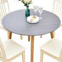 Rally Home Goods Indoor Outdoor Patio Round Fitted Vinyl Tablecloth, Flannel Backing, Elastic Edge, Waterproof Wipeable Plastic Cover in Solid Gray Color for 5-Seat Table of 36-42 Diameter