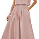 Mingzhu Womens 2 Piece Outfits Skirt Set Summer Casual Cap Sleeve Crop Tops Maxi Dress Sets with Pockets (S)