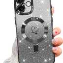 NITITOP Compatible with iPhone 16 Case Cute Clear Glitter [Compatible for MagSafe] Plating Heart Sparkle Bling Magnetic Girl Women Electroplated Frame Camera Protection Back Cover - Black