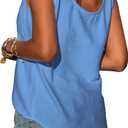 Diosun Women's Button Down Tank Tops Scoop Neck Sleeveless T Shirts Blouses Loose Fit with Pocket (Blue, XL)