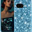 Silicone Case for Google Pixel 9A 5G Phone Case Glitter Sparkle Bling, Hybrid Matte Back Case High Impact Heavy Duty Shockproof Protective Cover for Google 9A Cute Case for Women 6.3-inch (Blue)