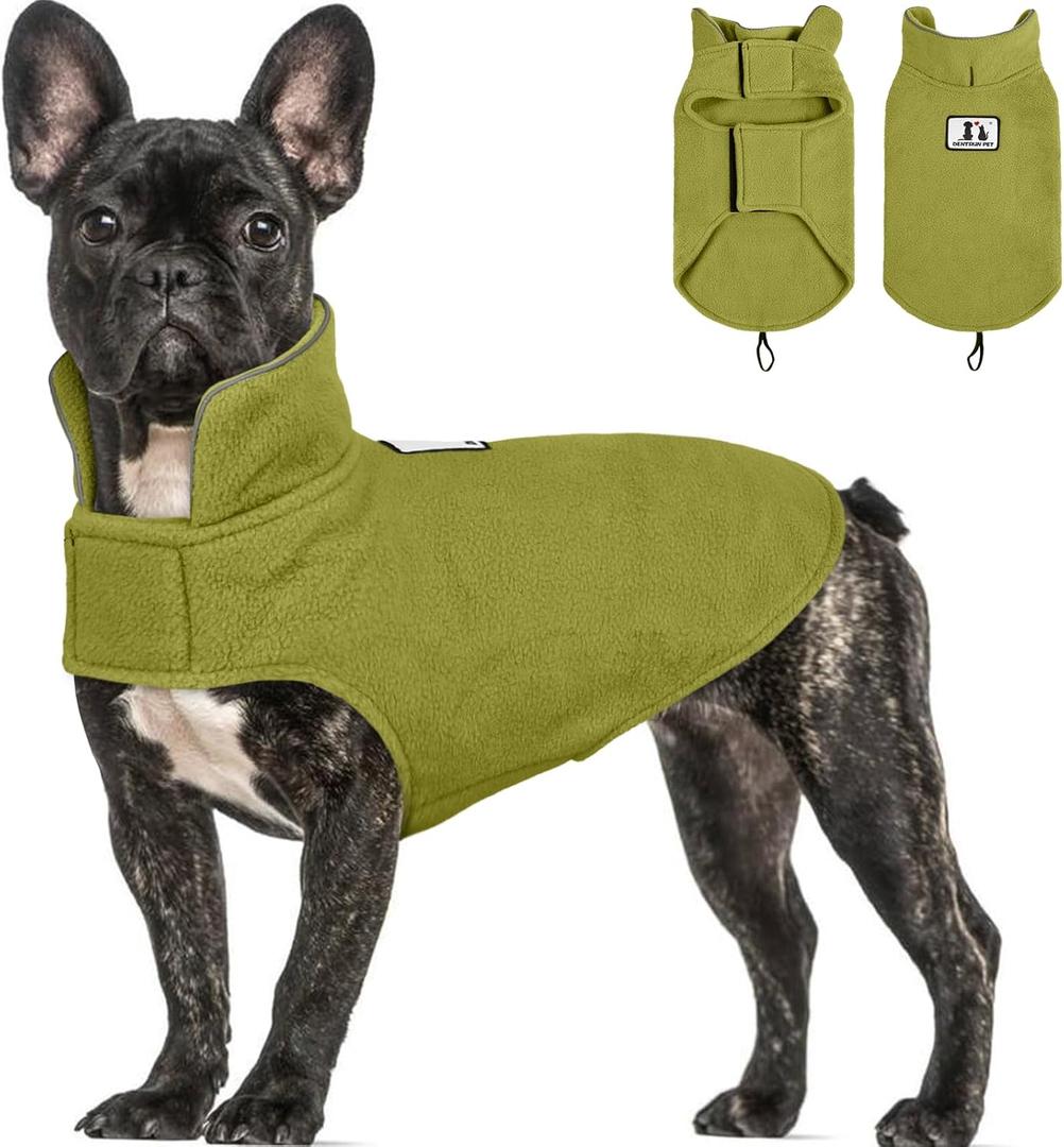 DENTRUN Reversible Dog Coat - Windproof Polar Fleece Vest with Reflective Neck Strips, Hook & Loop Closures, Sleeveless Cold Weather Jacket for Small Dogs (XS, Tiny Dogs Gear) (Green)