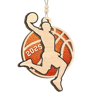 Basketball Ornament for Boys 2025, Sports Gifts for Players, Sport Fan, Coaches, Team Spirit, Wooden Christmas Ornaments for Holiday Hanging Decor, Gifts for Basketball Lovers