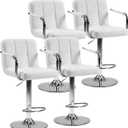 DUMOS Bar Stools Set of 4, Adjustable Swivel Bar Chairs with Padded Armrests and Ergonomic Backrest for Kitchen Island Counter Pub Dining Room, Water-Resistant PU Leather, White