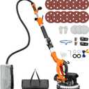 Drywall Sander, 1000W Popcorn Ceiling Removal Tool, Automatic Drywall Sander with Vacuum Dust Collection, LED Light, 6 Variable Speed 800-2200RPM, Foldable & Extendable Handle,15Pcs Sanding Discs (Orange Red)