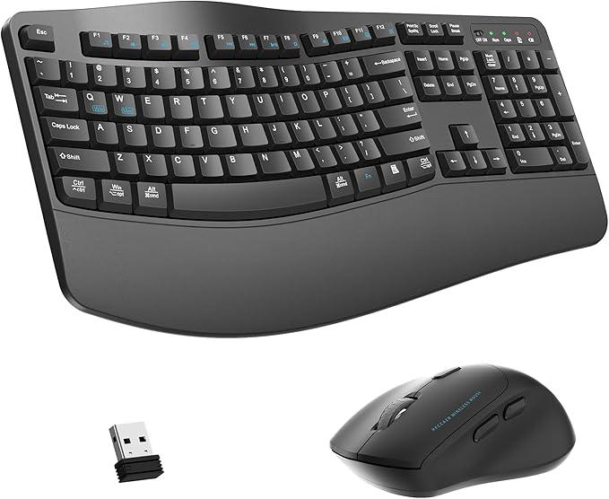 Wireless Keyboard and Mouse Combo,2.4G Full Size Wave Keys Ergonomic Keyboard with Wrist Rest for Natural Typing, 3 DPI Adjustable Ergonomic Silent Mouse for Computer/Laptop/Windows/Mac (Gray)