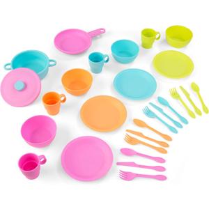 KidKraft 27-Piece Bright Cookware Set, Plastic Dishes and Utensils for Play Kitchens