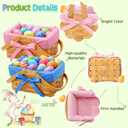 4 Pcs Easter Basket with Double Folding Handles and Gingham Liner Empty Natural Woven Woodchip Picnic Bamboo Handmade Woven Eggs Basket for Picnic, Gift Packing, Storage (Pure)