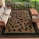 Easy Jute 4x6 Outdoor Rug Bohemian Brown Dense Floral | Washable, Non Slip, Stain Resistant, Thin Door Decor for Indoor Patio Backyard Bedroom Kitchen Living Room Balcony