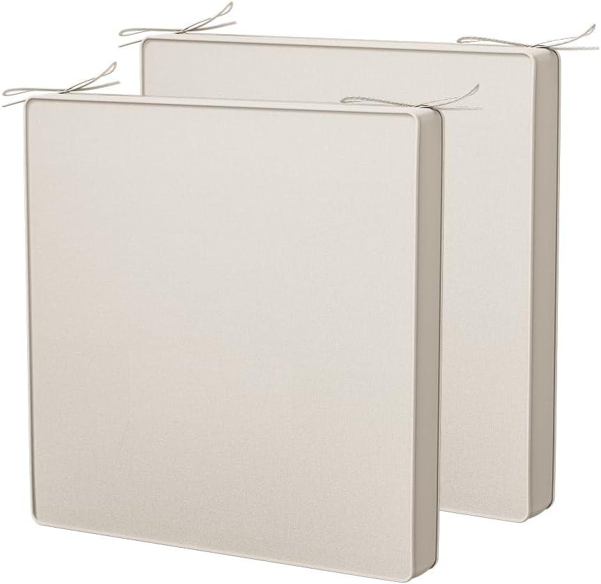 Premium Outdoor Chair Cushions Set of 2, Water-Resistant Fade-Proof Patio Seat Cushions, High Density Foam with Dual Non-Slip Straps for Patio Furniture (White, 22x22inches)