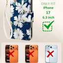 Toycamp for iPhone 17 Wallet Case with Wrist Strap - Leather Flip Folio Phone Case with RFID Blocking 4 Card Holder for Apple for iPhone 17 Funda Cute Aesthetic for Women Ladies, White Flower