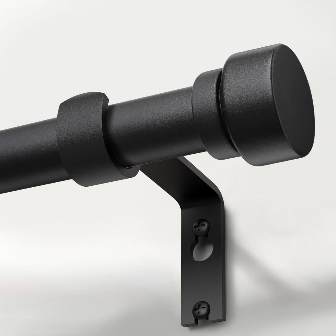 Lootkell Modern Matte Black Curtain Rods for Windows 72 to 144 Adjustable Length Heavy Duty 1" Diameter Window Curtain Rod with Solid Metal Finials for Outdoor Farmhouse Bedroom Kitchen Living Room