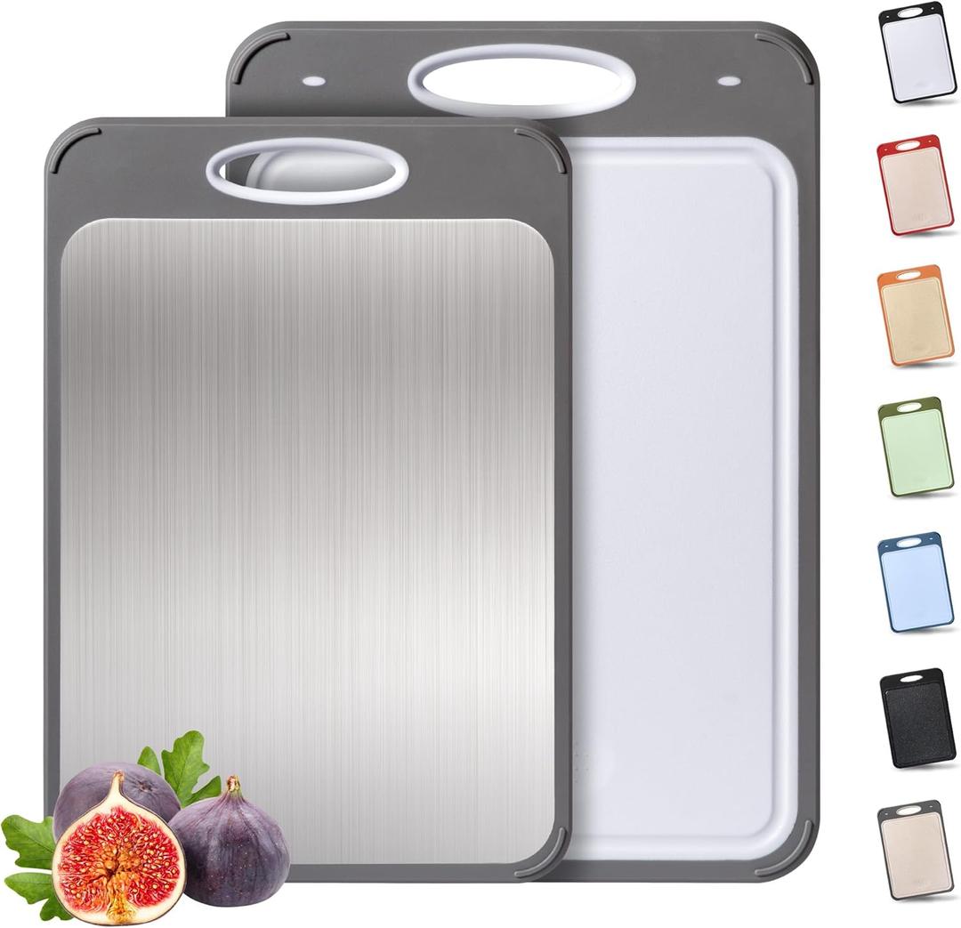 2 in 1 Stainless Steel Cutting Board with Handle 2 Packs Father Day Parents Papa Stepdad Pappy Poppy Pawpaw Who Want Nothing Everything Future Groom Bride Law Christmas Xmas Happy Birthday Gifts Ideal (Gray)