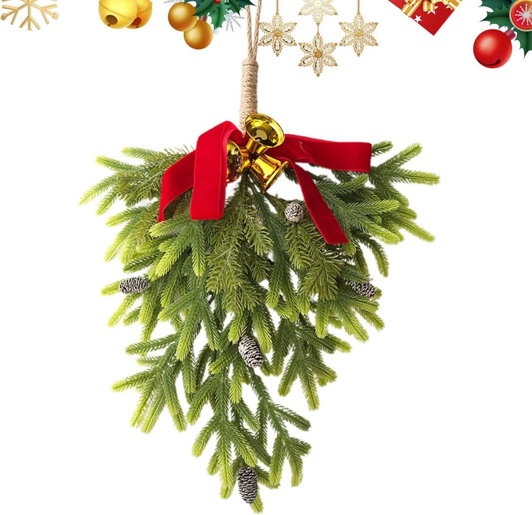 Christmas Swag Wreath | Bell Greenery Wreath - Greenery Pine Swag | for Holiday Christmas Family Friend Outdoor Home Door Wall Stairway