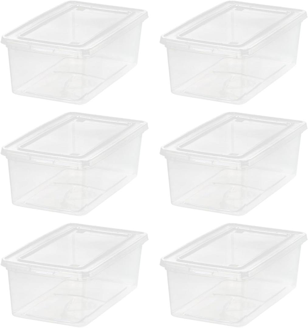 IRIS USA 6-Pack Storage Bins with Lids, 6 Quart - Crystal Clear, Shoe Boxes Stackable Containers Organize Shoes Closet Shelves, Teacher Tools Classroom Organization, Game - BPA-Free Plastic