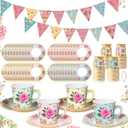 Umigy 98 Pcs Mother's Day Tea Party Decorations 26 ft Floral Paper Bunting 6.5 oz Floral Paper Tea Cups with Plates Disposable Teacups and Saucers Sets for Girls Women Birthday Party Supplies(Classic)